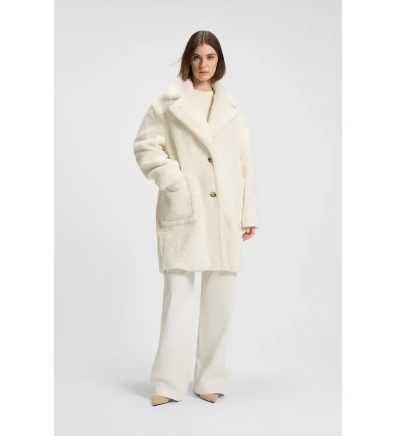 per donna 50548583 Cappotto bianco in peluche con colletto regolabile (36), Casual, Poliestere