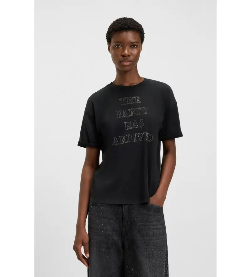 per donna. 50549195 Maglietta nera Evi (S), Nero, Casual, Cotone, Manica corta Pelle