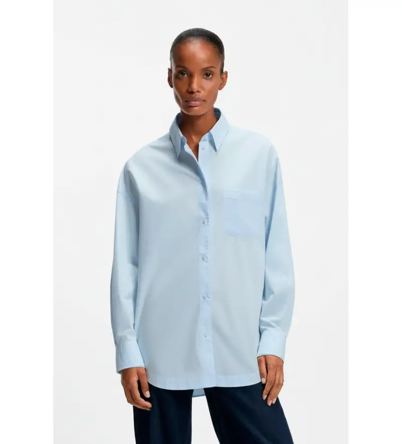 per donna 50553532 Camicia blu Bonsta (34), Casual, Cotone, Manica lunga