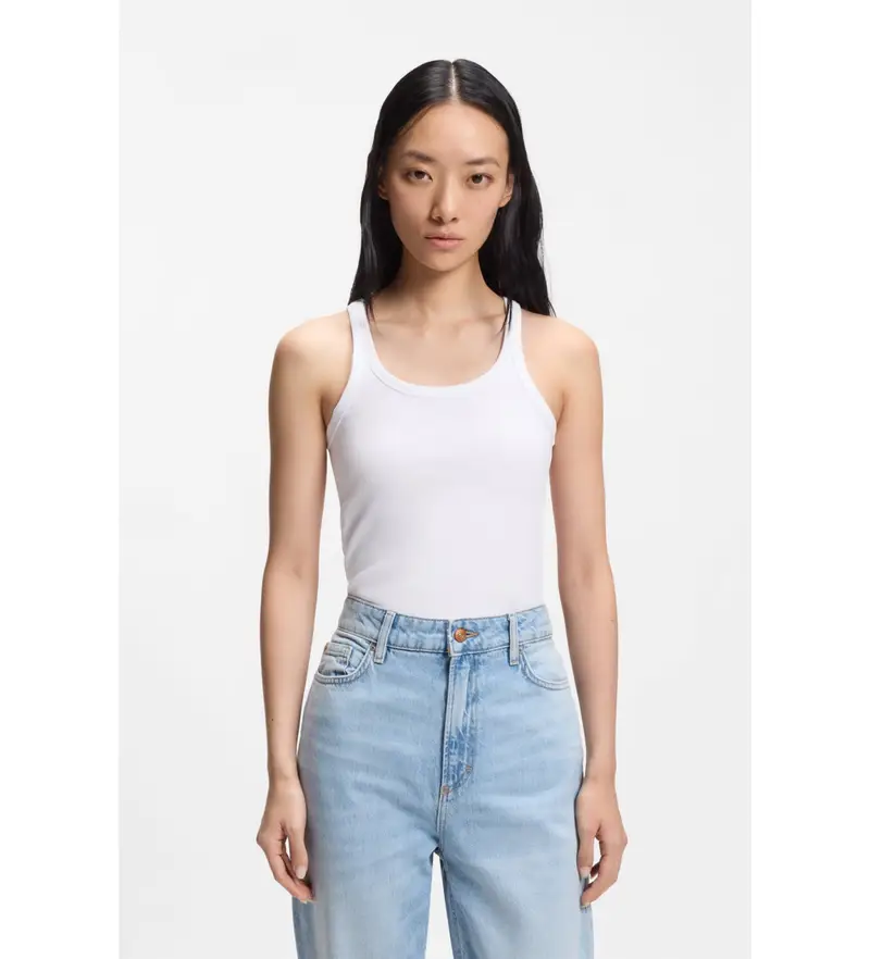 Boss Maglietta donna bianca in cotone senza maniche