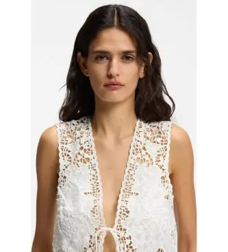per donna 50556743 Gilet ricamato con chiusura a cravatta bianca (34), Bianco, Casual, Poliestere, Senza maniche / cinghie