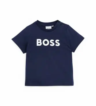 per ragazzo J25P24 T-shirt a maniche corte con logo blu scuro (13/14años= 157/162cm), Casual, Cotone, Manica corta, Navy, moda per bam