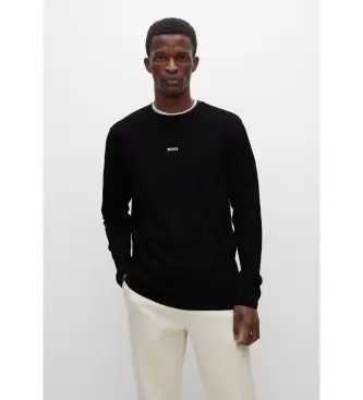 per uomo 50473286 Maglietta nera Chark (S), Nero, Casual, Cotone, Manica lunga