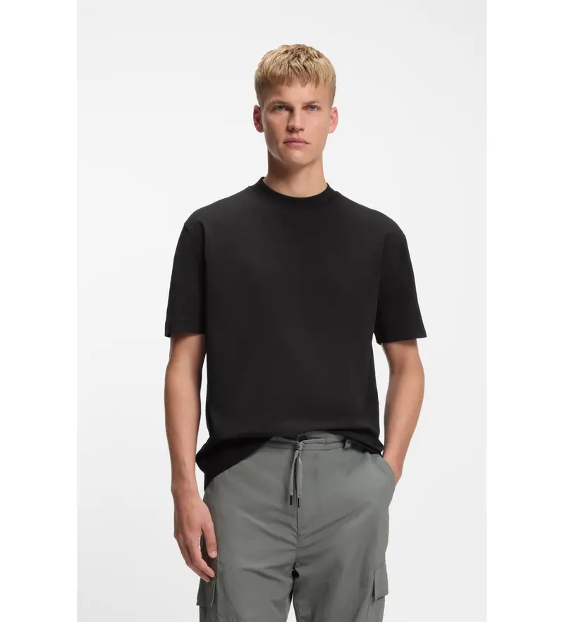 per uomo 50479928 Maglietta nera oversize (L), Nero, Casual, Cotone, Manica corta