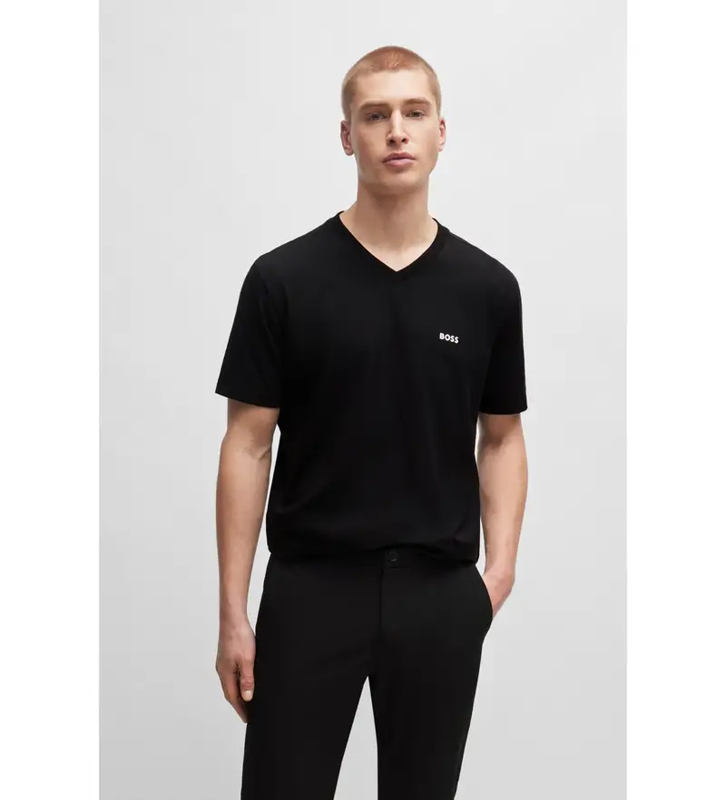 per uomo 50506347 Maglietta nera a V (L), Nero, Casual, Cotone, Manica corta