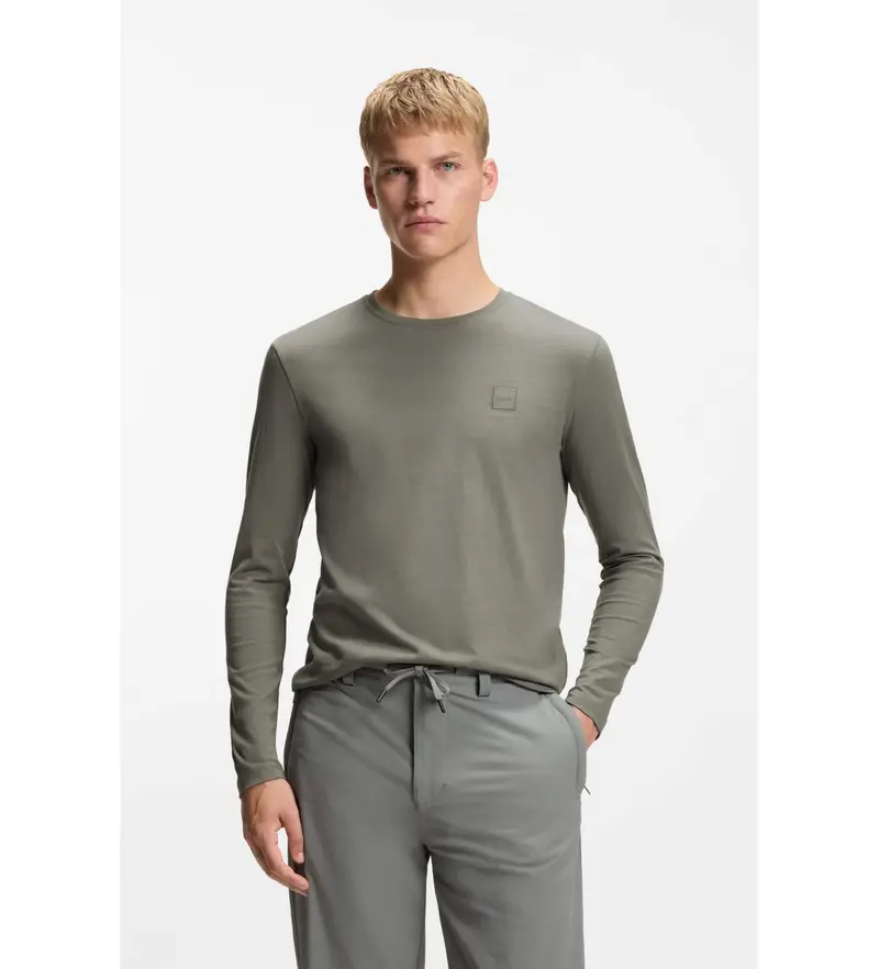 per uomo 50512111 Maglietta grigio-verdastra con chiodini (L), Casual, Verde, Cotone, Manica lunga
