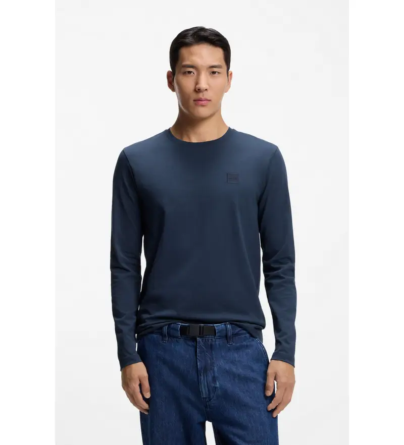 per uomo 50512111 Maglietta Tacks blu navy (L), Casual, Cotone, Manica lunga