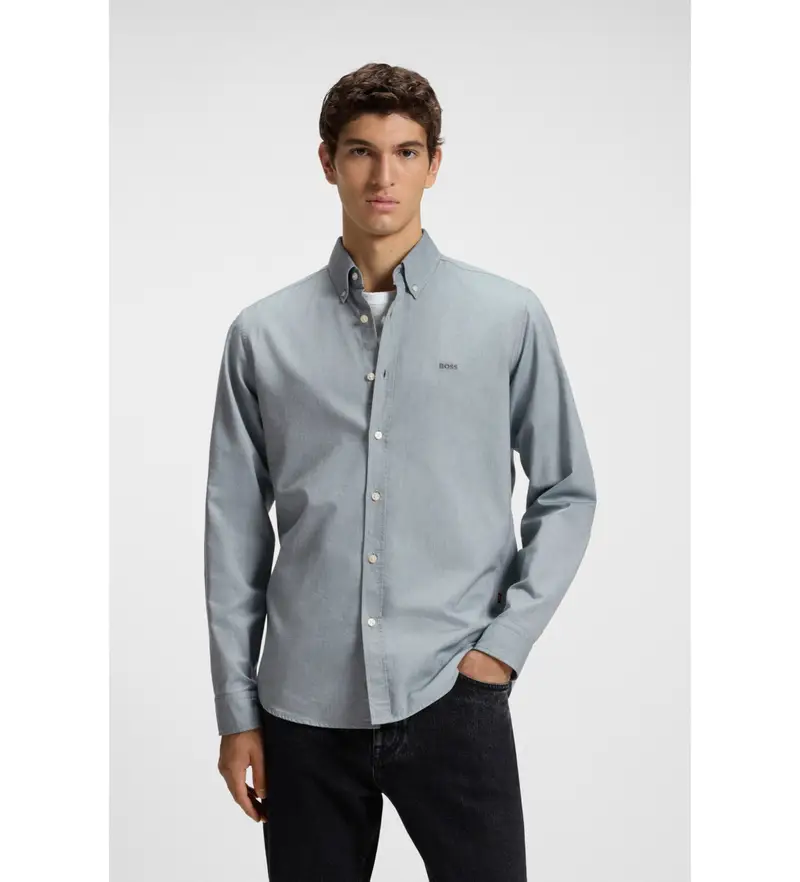 per uomo. 50519707 Camicia Rickert verde grigiastro (M), Casual, Grigio, Cotone, Manica lunga