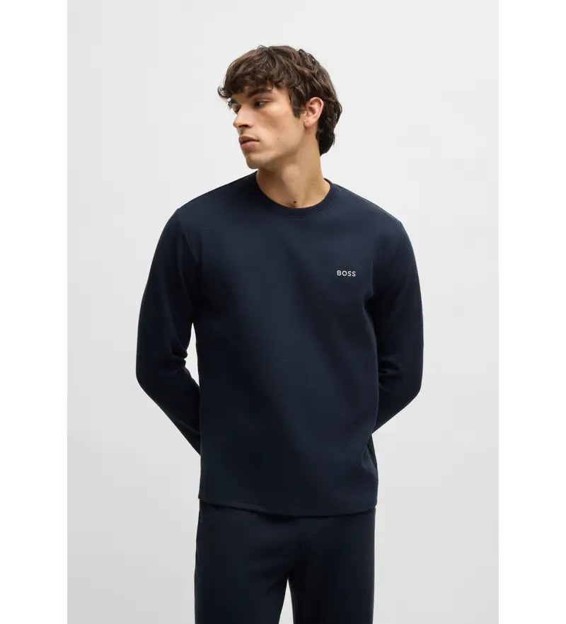 per uomo 50535870 Maglietta a nido d'ape blu navy (S), Homewear, Cotone, Manica lunga