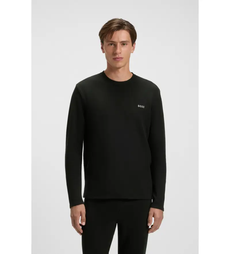 per uomo 50535870 Maglietta nera a nido d'ape (S), Nero, Homewear, Cotone, Manica lunga