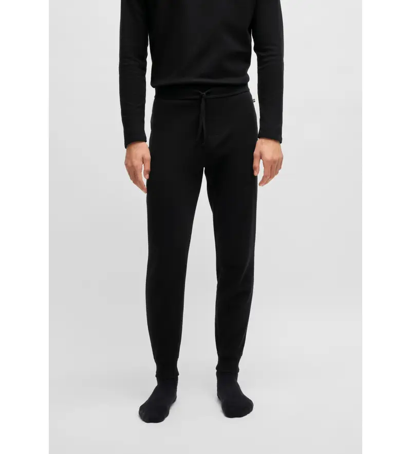 per uomo 50535878 Pantaloni neri con polsini a nido d'ape (S), Nero, Homewear, Cotone