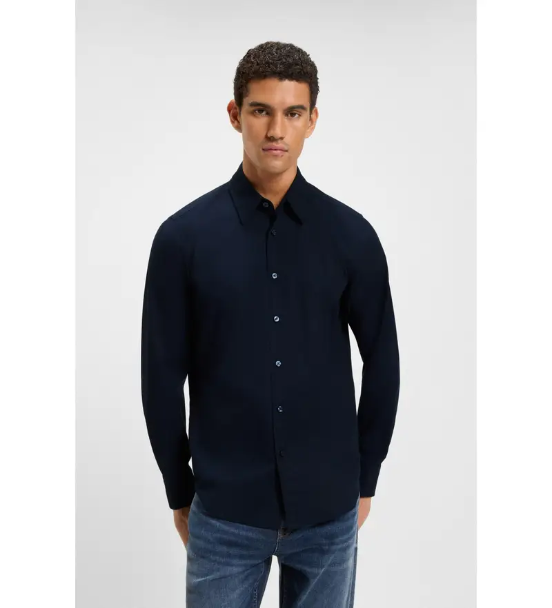 per uomo 50548959 Camicia blu navy vestibilità regolare (XL), Cotone, Manica lunga