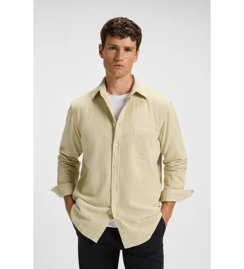 per uomo 50548976 Elegante camicia beige (S), Casual, Cotone, Manica lunga