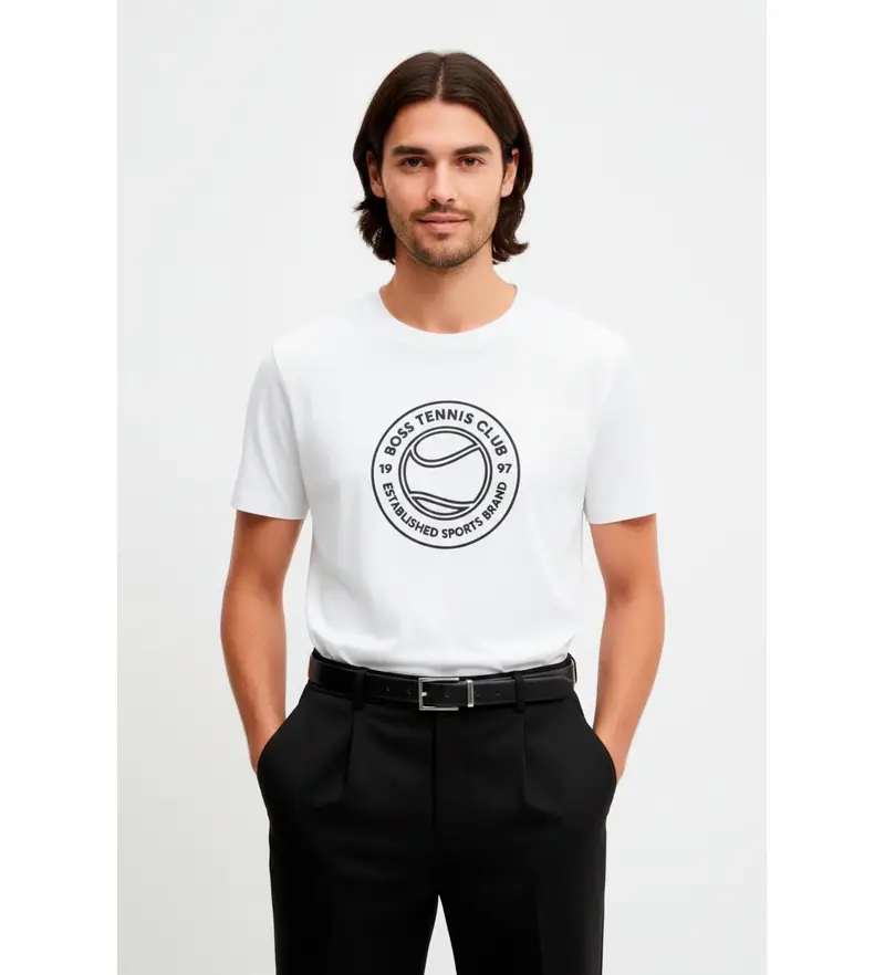 per uomo 50553648 Maglietta con illustrazione di tennis bianco (L), Casual, Cotone, Manica corta