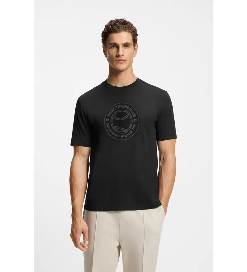 per uomo 50553648 Maglietta con illustrazione di tennis nero (L), Casual, Cotone, Manica corta