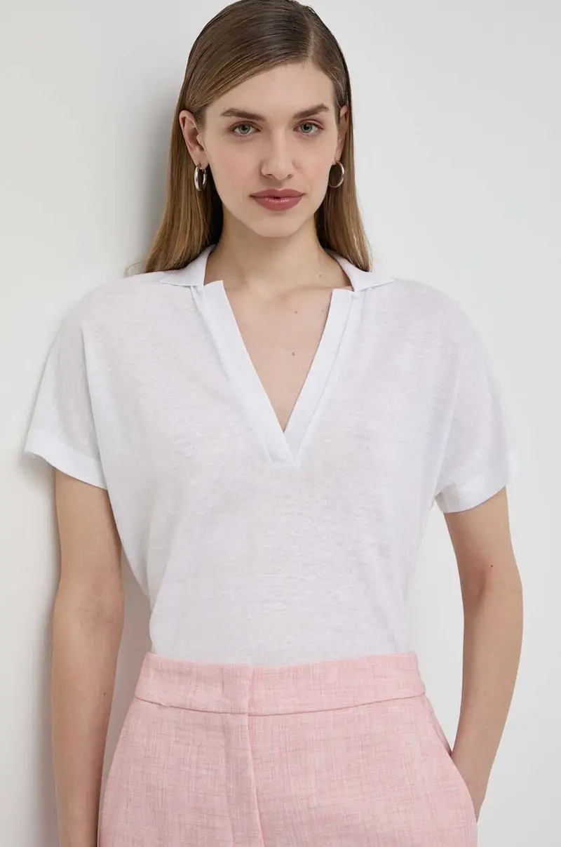 polo in lino colore bianco
