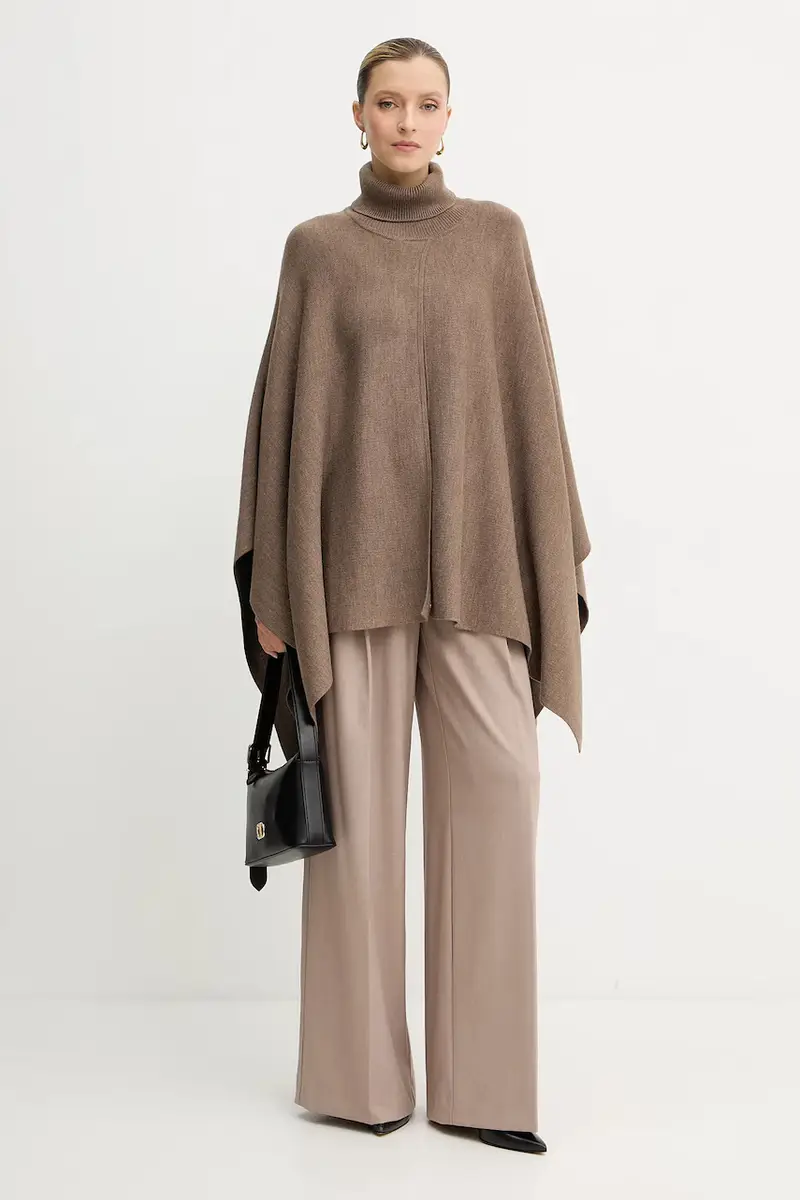 poncho con lana colore marrone 50551146 miniatura 2