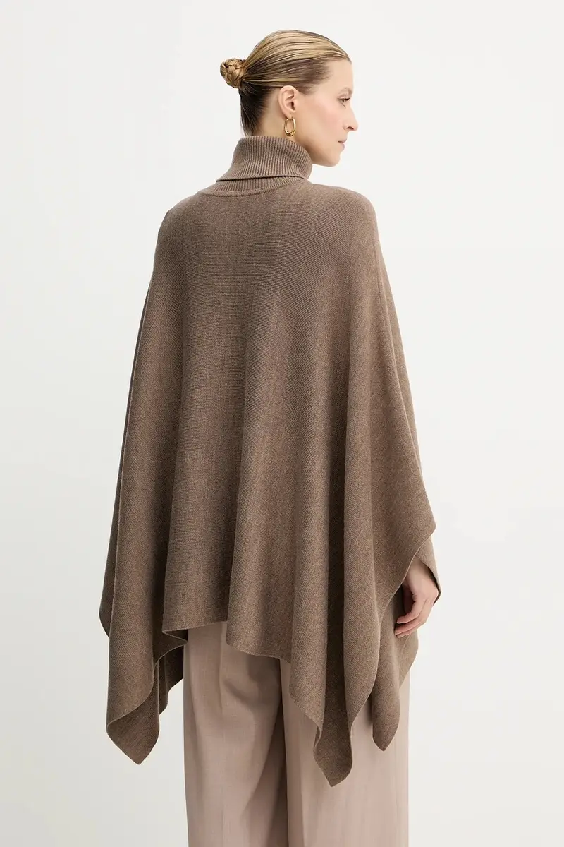 poncho con lana colore marrone 50551146 miniatura 3