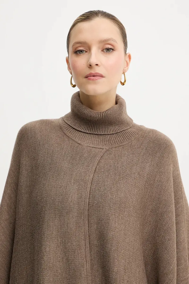 poncho con lana colore marrone 50551146 miniatura 4