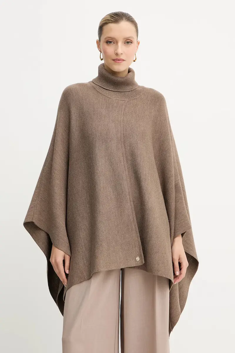 poncho con lana colore marrone 50551146