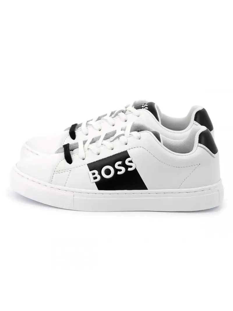 Boss scarpe bianche bambino in pelle logo a contrasto