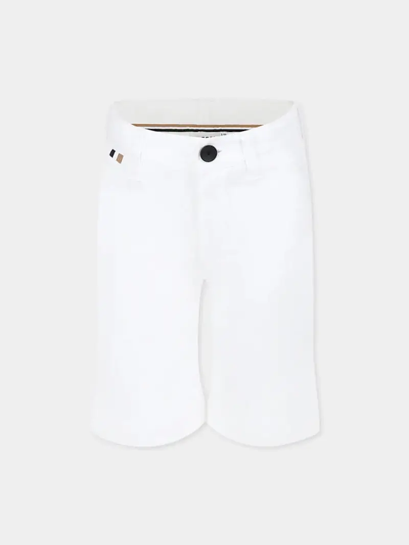 Boss shorts bianco bambino in cotone patch logo sul retro