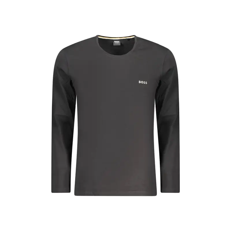T-Shirt Maniche Lunghe Uomo Nera Ricamo Logo Nero