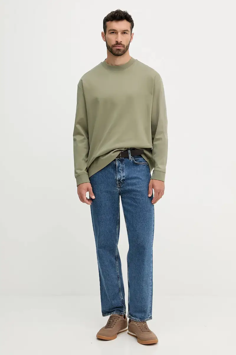 top a maniche lunghe in cotone colore beige 50531331 Verde miniatura 2