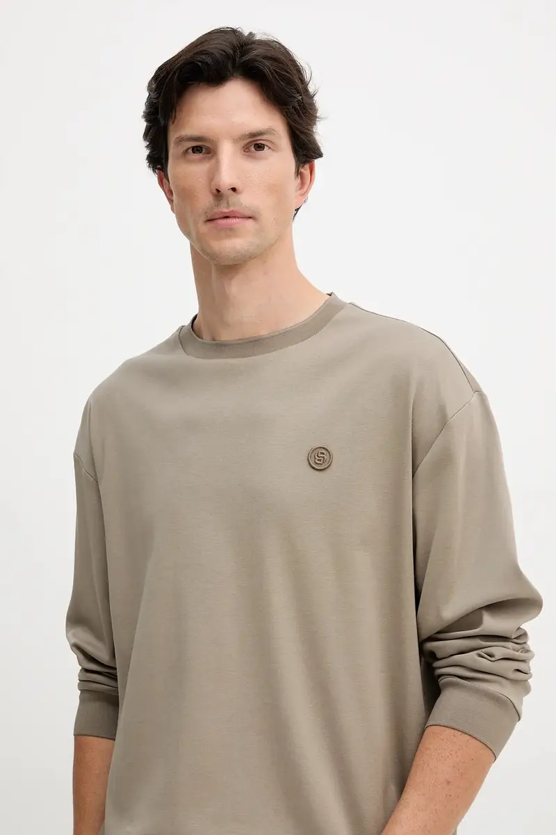 top a maniche lunghe in cotone colore verde 50557846 miniatura 4