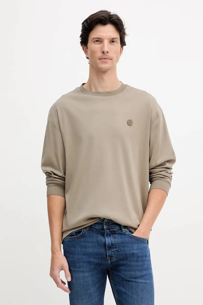 top a maniche lunghe in cotone colore verde 50557846