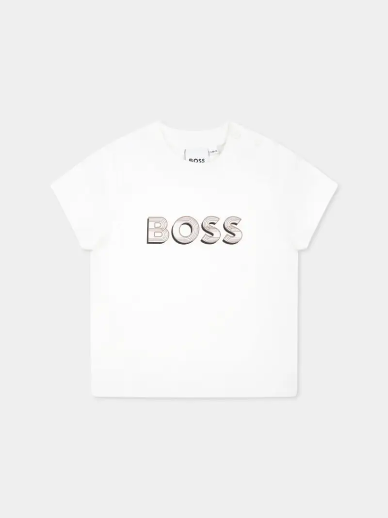 Boss tshirt biscotto neonato in cotone stampa logo sul davanti