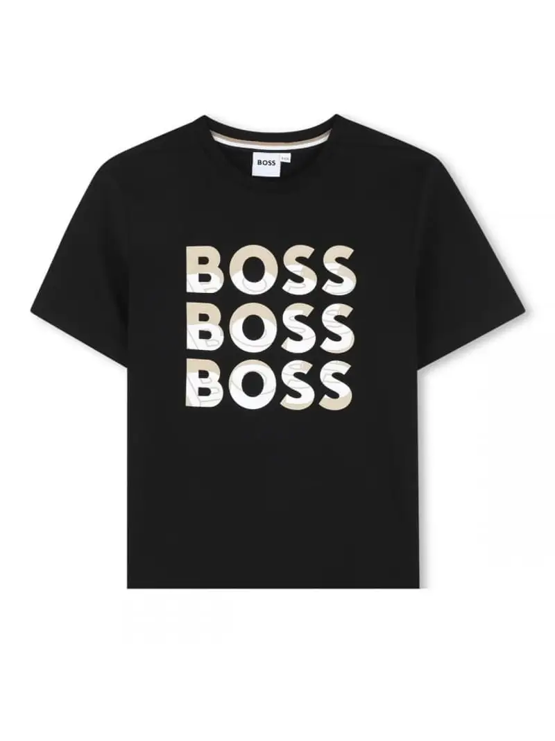 Boss tshirt nera bambino in cotone logo sul davanti