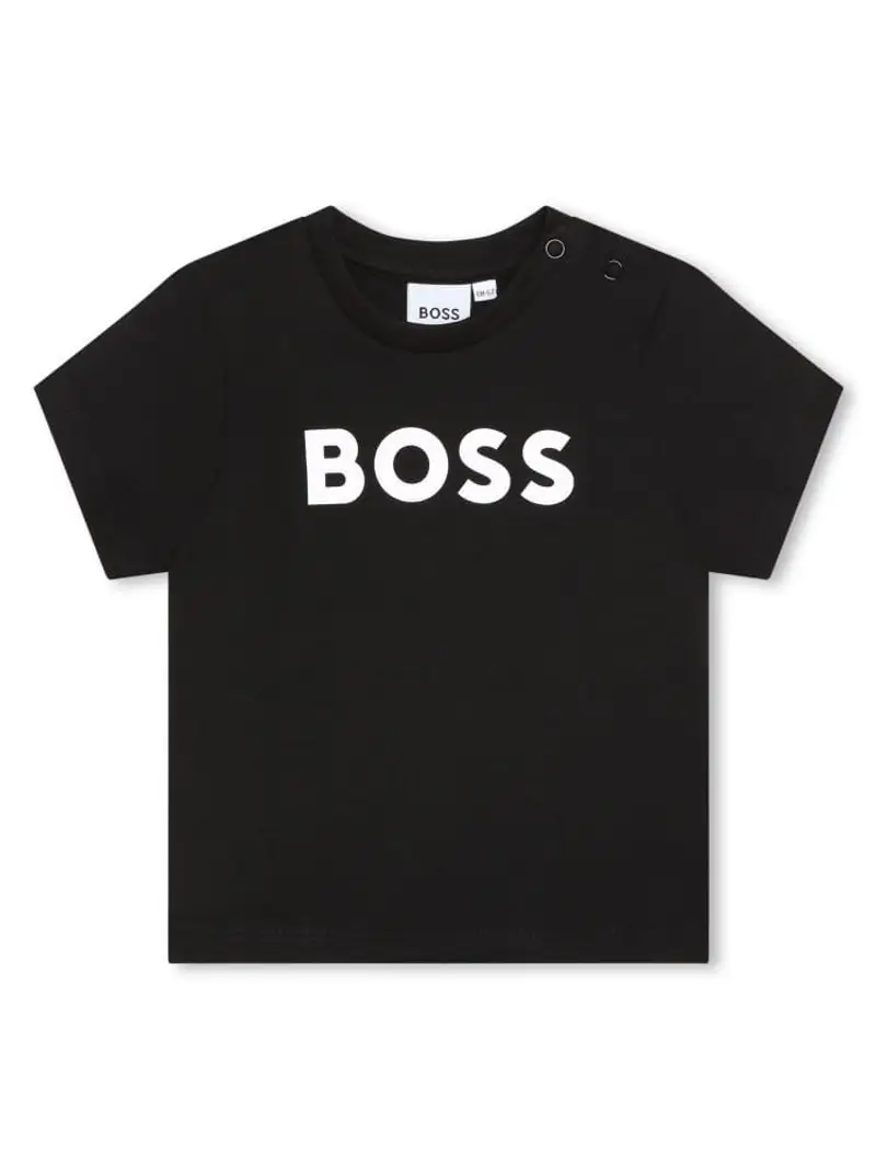Boss tshirt nera neonato in cotone con logo a contrasto sul davanti