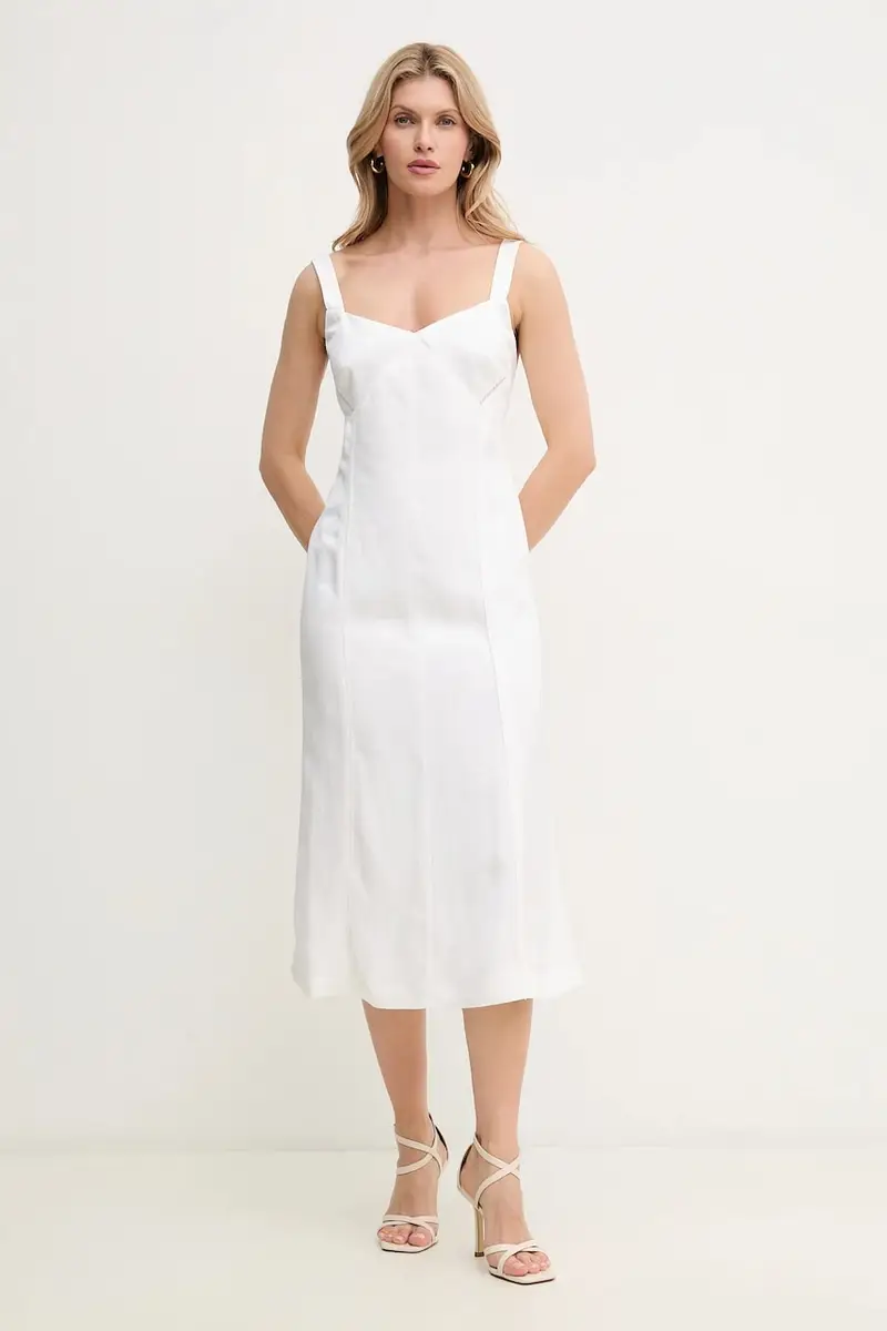 vestito con aggiunta di lino colore bianco 50535332