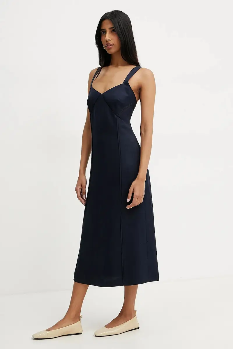 vestito con aggiunta di lino colore blu navy 50535332