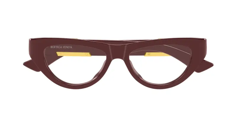 Donna Bottega Veneta BV1454O 004 Montature da vista Bio-iniettato Bordeaux Trasparente Cat Eye miniatura 2