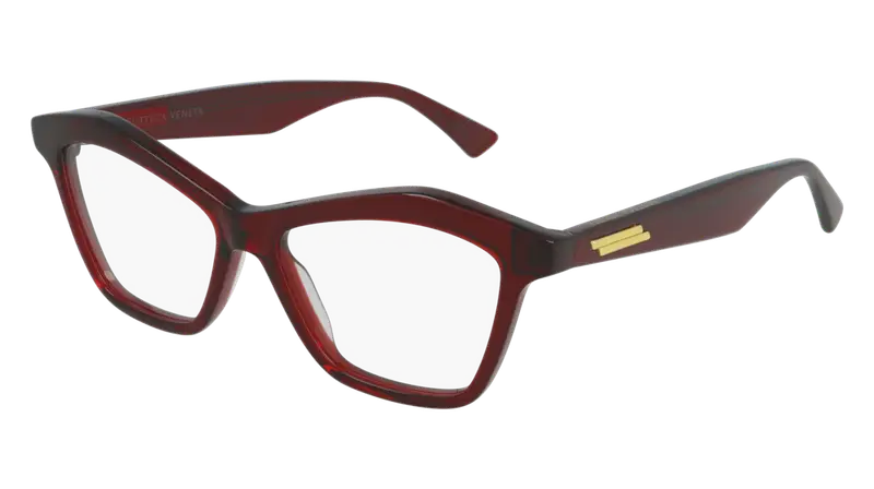Bottega Veneta Donna BV1096O 003 Montature da vista Acetato Rosso Trasparente Cat Eye