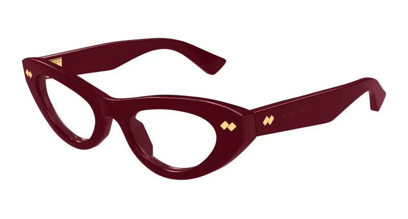 Bottega Veneta Donna BV1354O 004 Montature da vista Acetato Bordeaux Trasparente Cat Eye