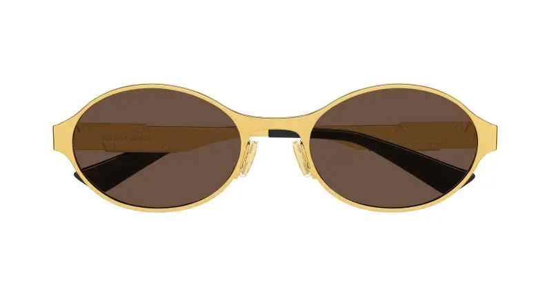 Unisex Bottega Veneta BV1456S 001 Occhiali da sole Metallo Oro Marrone Rotonda miniatura 2
