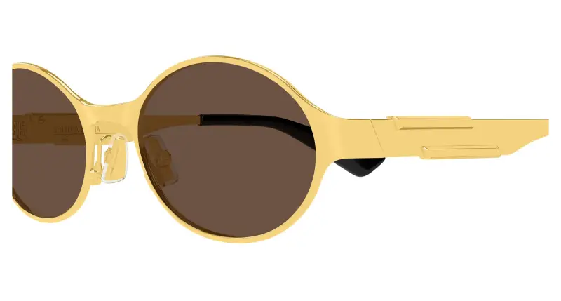 Unisex Bottega Veneta BV1456S 001 Occhiali da sole Metallo Oro Marrone Rotonda miniatura 3