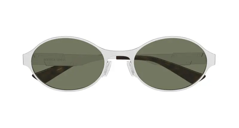 Unisex Bottega Veneta BV1456S 002 Occhiali da sole Metallo Argento Verde Rotonda miniatura 2