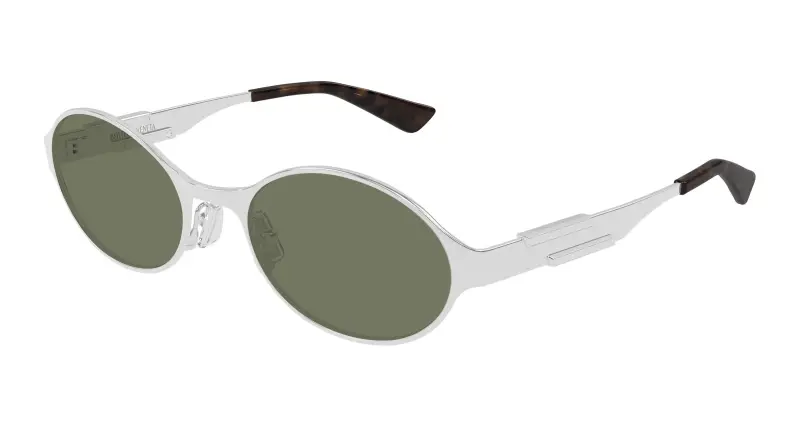 Unisex Bottega Veneta BV1456S 002 Occhiali da sole Metallo Argento Verde Rotonda