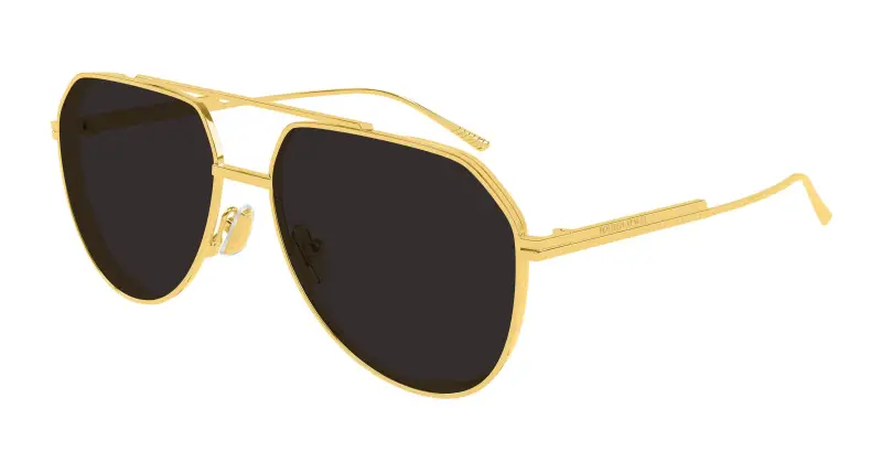 Unisex Bottega Veneta BV1465S 001 Occhiali da sole Metallo Oro Grigio Pilot