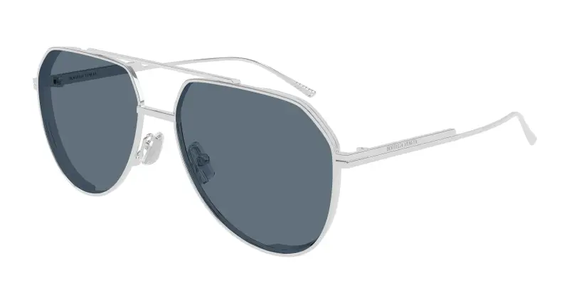 Unisex Bottega Veneta BV1465S 003 Occhiali da sole Metallo Argento Blu Pilot