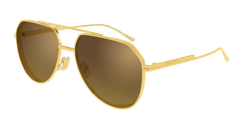 Unisex Bottega Veneta BV1465S 004 Occhiali da sole Metallo Oro Marrone Pilot