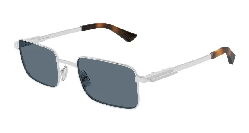 Unisex Bottega Veneta BV1469S 002 Occhiali da sole Metallo Argento Blu Squadrata