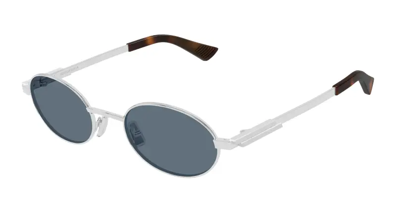 Unisex Bottega Veneta BV1470S 002 Occhiali da sole Metallo Argento Blu Rotonda