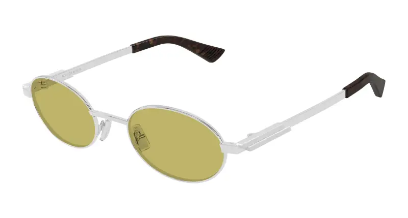 Unisex Bottega Veneta BV1470S 003 Occhiali da sole Metallo Argento Giallo Rotonda