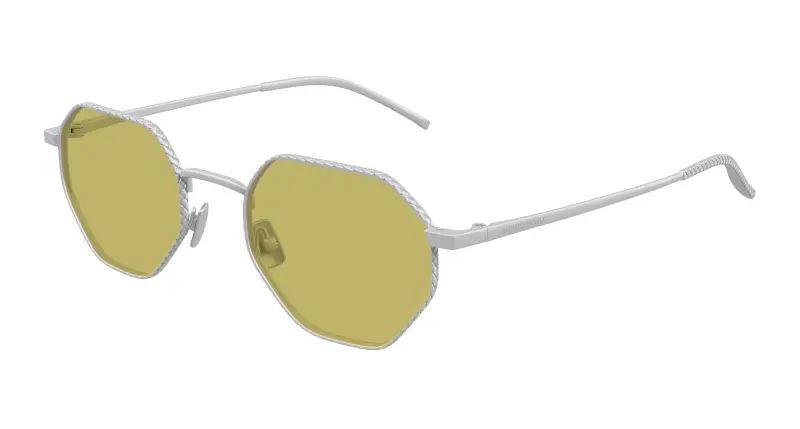 Unisex Bottega Veneta BV1471S 002 Occhiali da sole Titanio Argento Giallo Rotonda