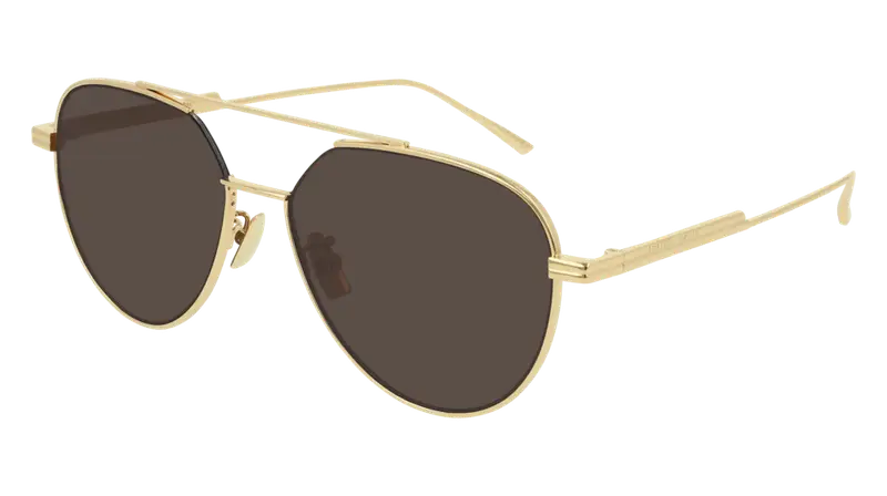 Bottega Veneta Unisex BV1013SK 003 Occhiali da sole Metallo Oro Marrone Pilot